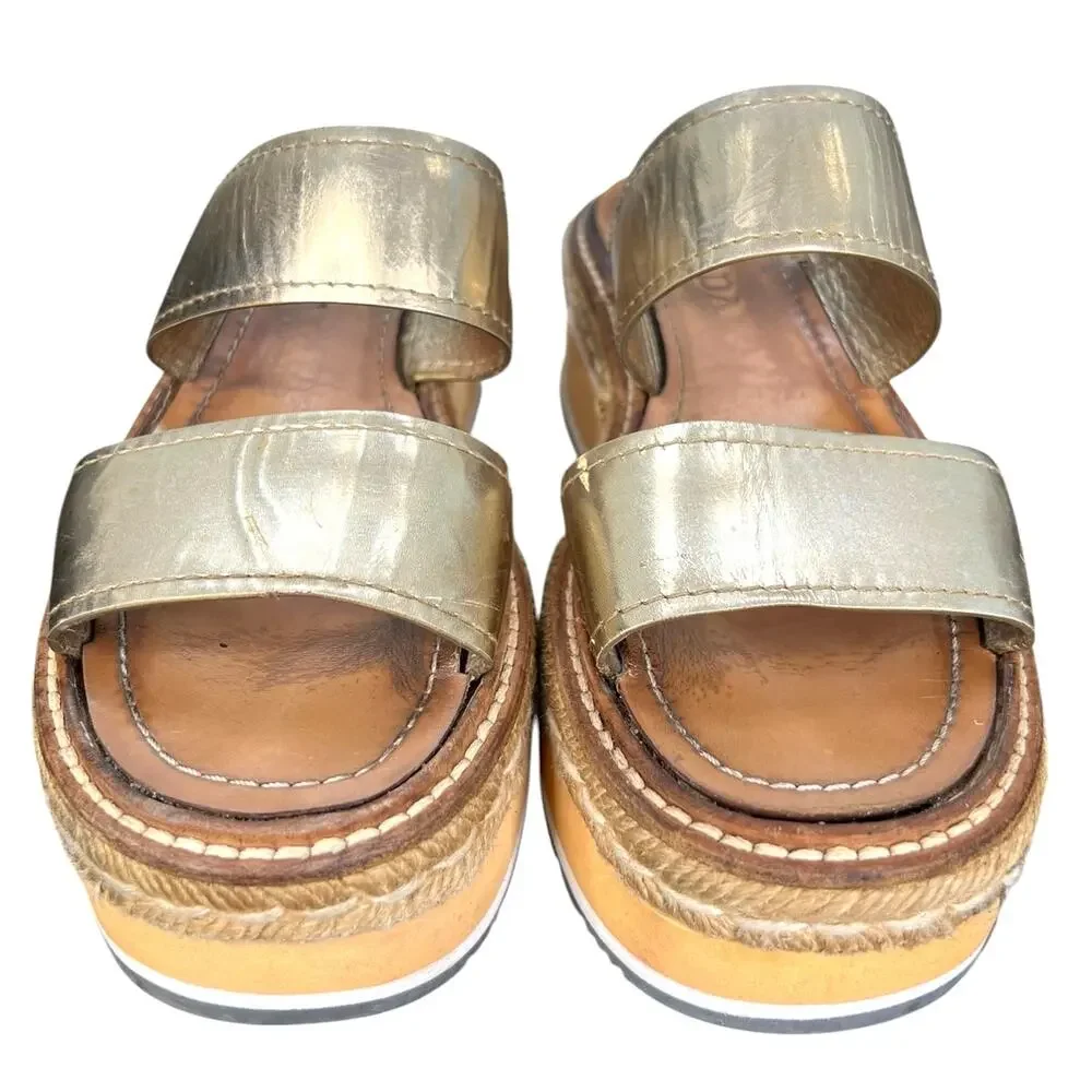 Prada Women’s Gold leather Platform Sandals Size 36 US 6 - Picture 7 of 10